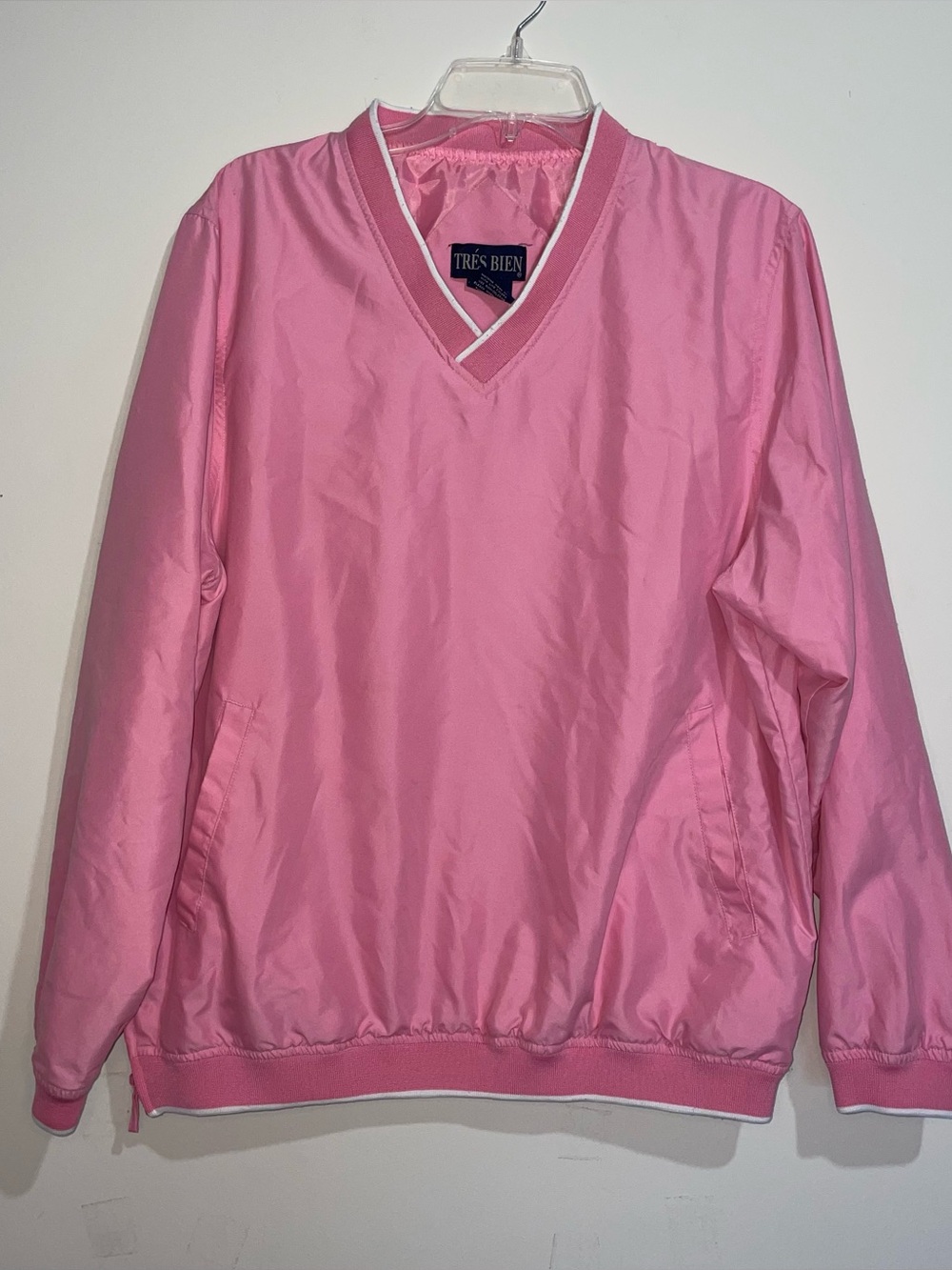 Tres Bien Light Link V Neck Zip Side Pullover Top Puffed 80s Windbreaker Jacket